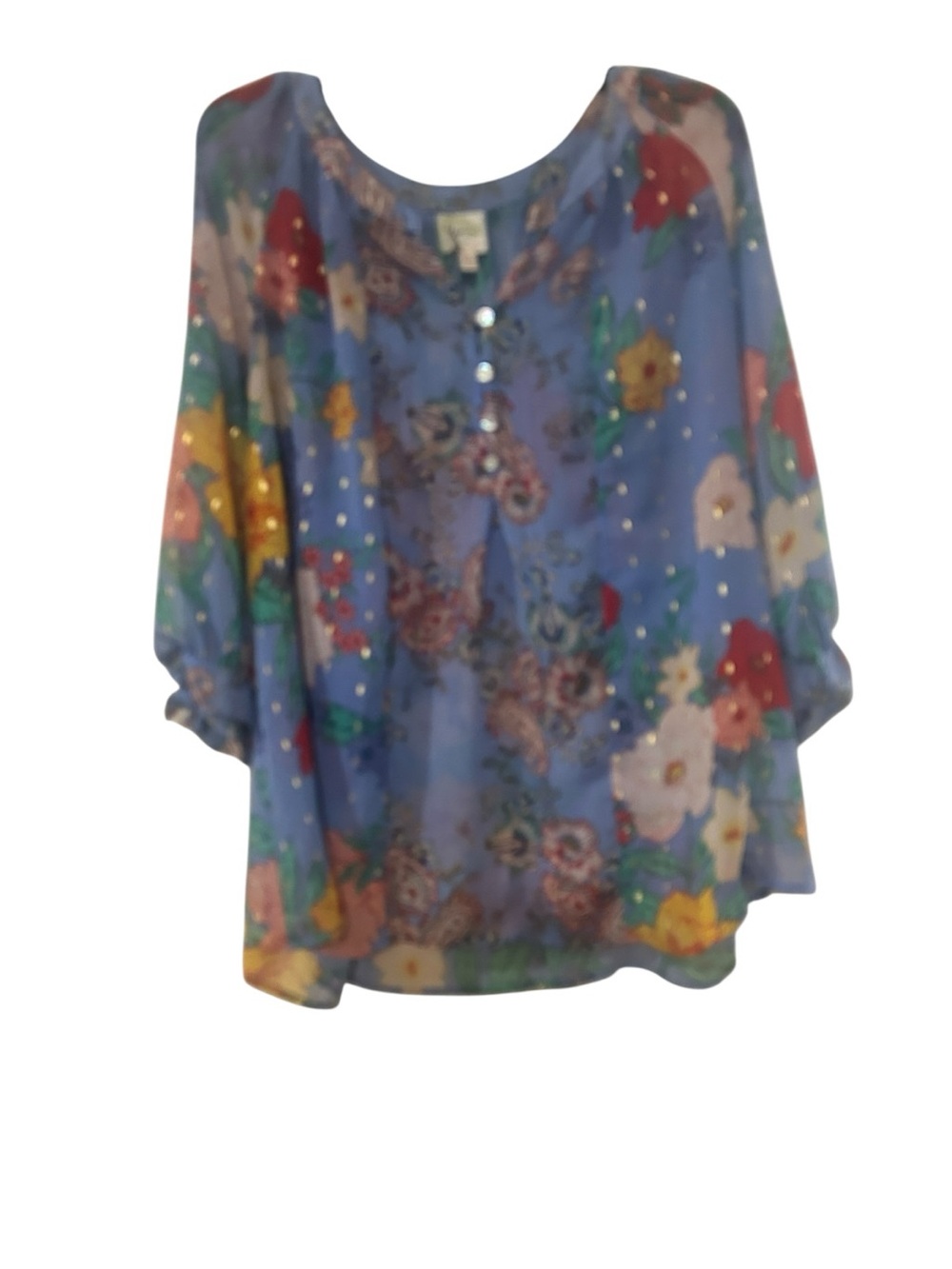 fig and flower Blue Floral Boho Tunic with Embellished Accents
